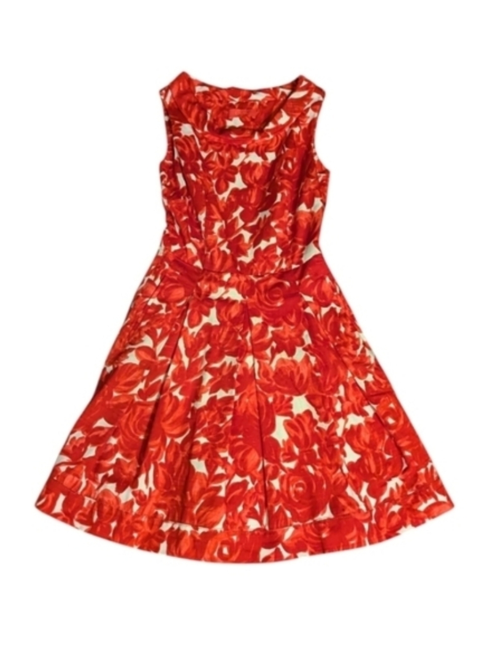 Lavia red floral print Box Pleat Cottagecore sleeveless fit N flare dress sz XS